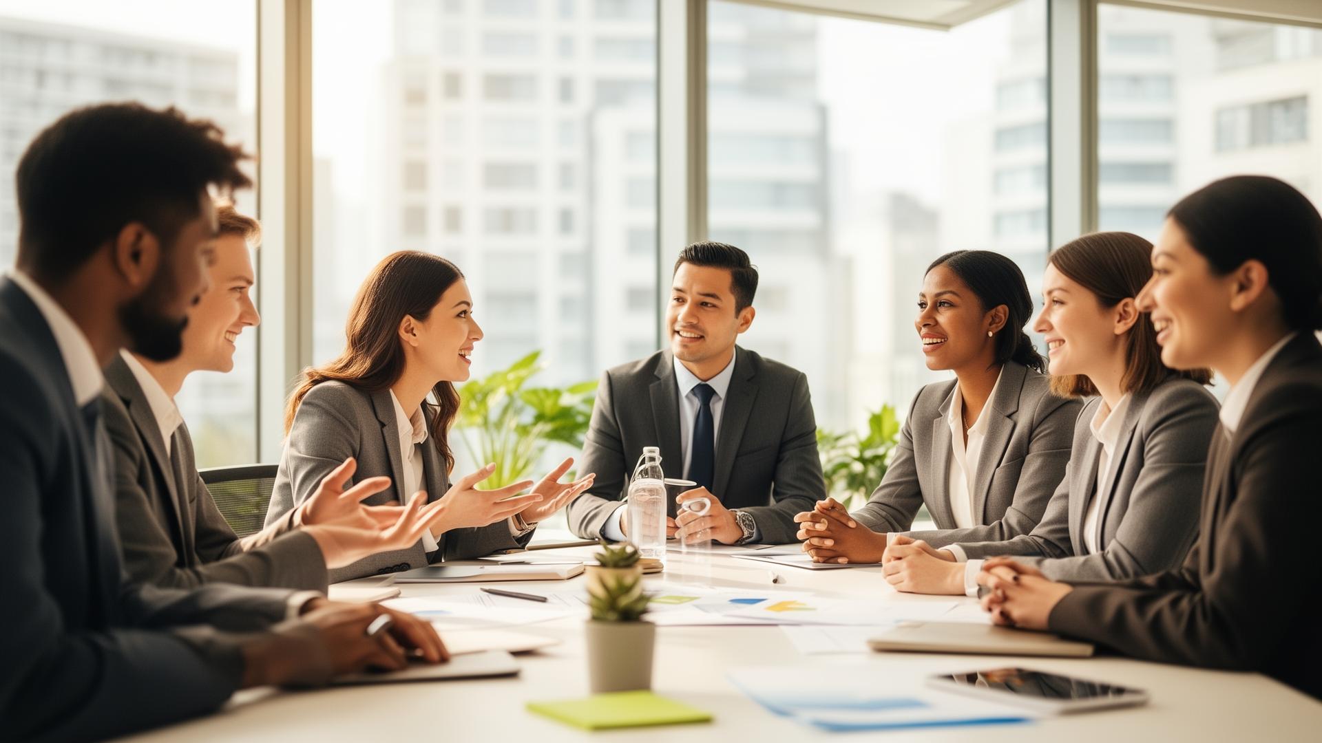 Employee benefits consultants meeting with business leaders